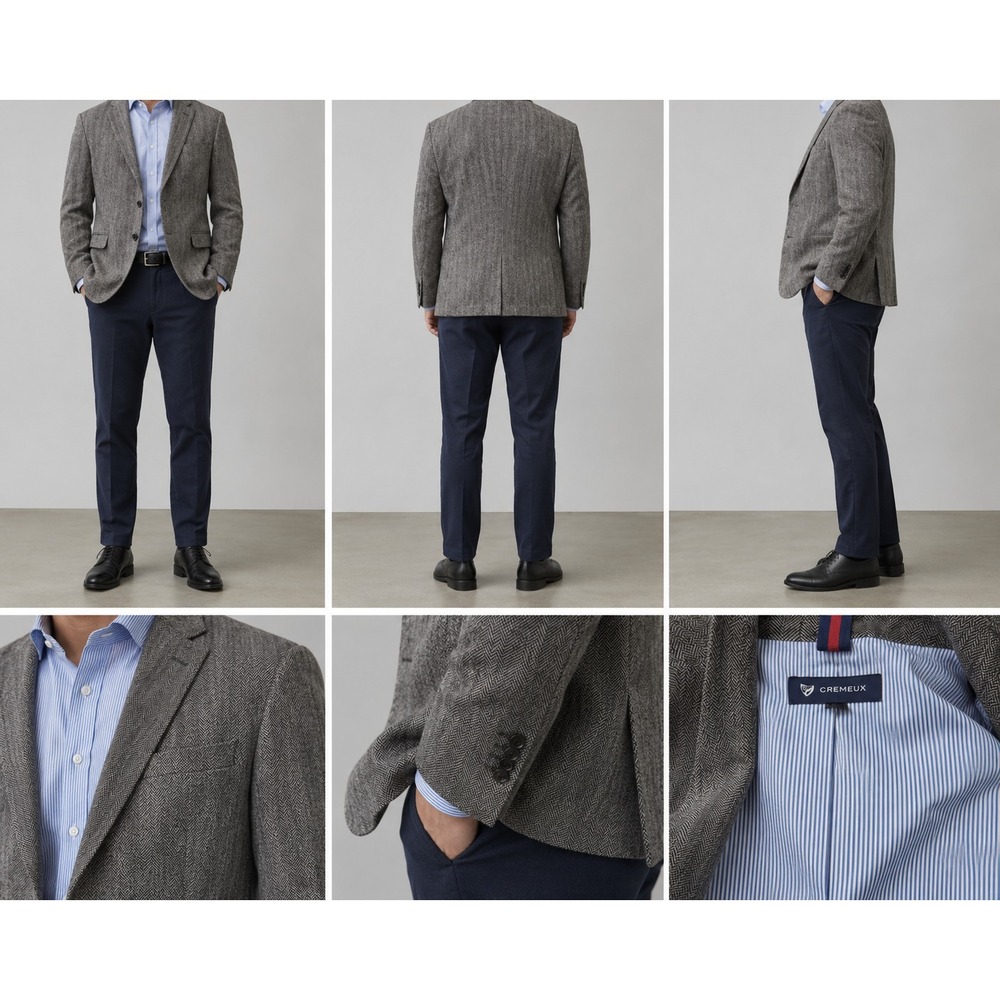 Cremieux‎ Linen Blazer Jacket Mens L Gray Herringbone Notch-Lapel Double Vented